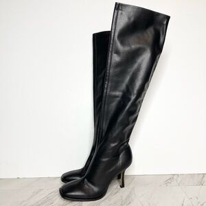 Jeffrey Campbell Square Toe Black Leather Heeled Tall Boot 6 1/2